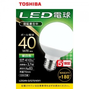 東芝 LED電球  ボール球 40W相当 昼白色 E26φ70 LDG4N-G/G70/40V1