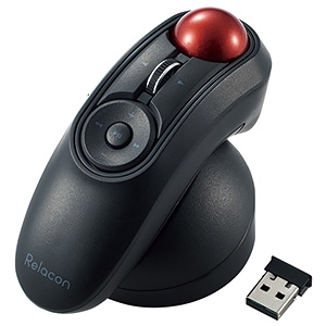 ELECOM 【生産完了品】ワイヤレストラックボールマウス 《Relacon》 ハンディタイプ 無線2.4GHz方式 Lサイズ 10ボタン スタンド付 M-RT1DRBK