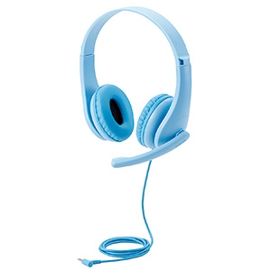 ELECOM 【生産完了品】こども専用ヘッドセット 4極ミニプラグ接続 両耳オーバーヘッドタイプ マイクアーム付 ライトブルー HS-KD01TLBU