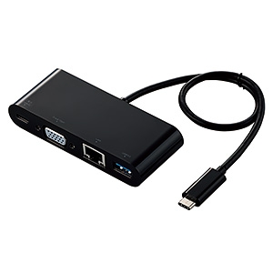 ELECOM 【生産完了品】ドッキングステーション Type-C接続 USB・VGA・LANポート搭載 PD対応 長さ0.3m ブラック ドッキングステーション Type-C接続 USB・VGA・LANポート搭載 PD対応 長さ0.3m ブラック DST-C10BK