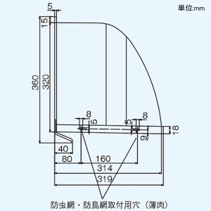 日本キヤリア(東芝) ウェザーカバー 樹脂製 羽根径25cm用 水切板付 一般換気扇別売部品 ウェザーカバー 樹脂製 羽根径25cm用 水切板付 一般換気扇別売部品 C-252 画像2