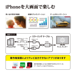 PGA iPhone/iPad用 HDMIミラーリングケーブル 2m ホワイト iPhone/iPad用 HDMIミラーリングケーブル 2m ホワイト PG-IPTV04WH 画像4