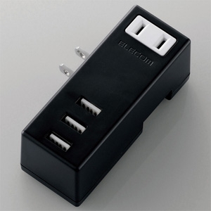 ELECOM モバイルUSBタップ 横向きタイプ USB-A×3ポート ACコンセント×1個口 急速充電対応 ブラック MOT-U04-2132BK