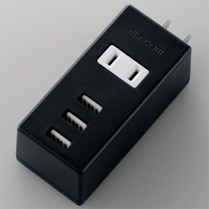 ELECOM モバイルUSBタップ 縦向きタイプ USB-A×3ポート ACコンセント×1個口 急速充電対応 ブラック MOT-U05-2132BK