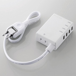 ELECOM モバイルUSBタップ コード付タイプ USB-A×4ポート ACコンセント×1個口 急速充電対応 コード長60cm MOT-U06-2144WH