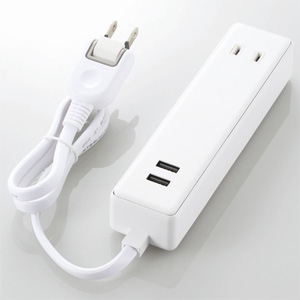 ELECOM モバイルUSBタップ ケーブルタイプ USB-A×2ポート ACコンセント×2個口 ほこり防止シャッター付 コード長0.6m MOT-U09-2206WH