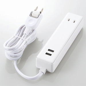 ELECOM モバイルUSBタップ ケーブルタイプ USB-A×2ポート ACコンセント×2個口 ほこり防止シャッター付 コード長1.5m MOT-U09-2215WH