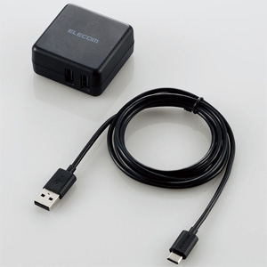 ELECOM 【生産完了品】AC充電器 Type-Cケーブル付属タイプ 合計最大出力3.6A USB-A×2ポート 高速充電対応 ケーブル長1.5m ブラック MPA-ACC08BK