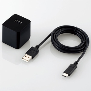 ELECOM AC充電器 Type-Cケーブル付属タイプ キューブ型 合計最大出力2.4A USB-A×1ポート ケーブル長1.5m ブラック AC充電器 Type-Cケーブル付属タイプ キューブ型 合計最大出力2.4A USB-A×1ポート ケーブル長1.5m ブラック MPA-ACC12BK