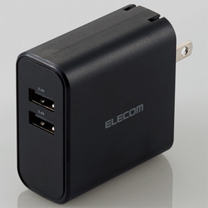 ELECOM AC充電器 高出力タイプ 合計最大出力4.8A USB-A×2ポート ブラック AC充電器 高出力タイプ 合計最大出力4.8A USB-A×2ポート ブラック MPA-ACU05BK