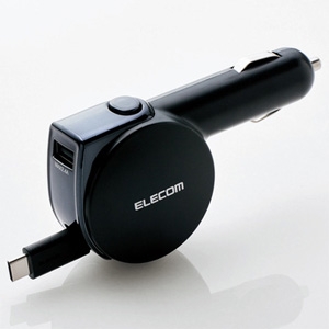 ELECOM 車載充電器 Type-Cケーブル一体型 巻取り式 合計最大出力5.4A USB-A×1ポート ケーブル長90cm MPA-CCC05BK