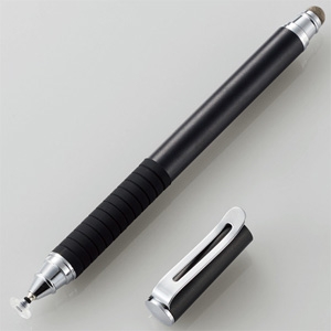 ELECOM 【生産完了品】タッチペン 2WAYタイプ 導電繊維タイプ・ディスクタイプ ペン先約6mm・約7mm 交換用ペン先付 P-TP2WY01BK