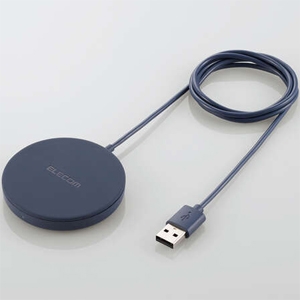 ELECOM ワイヤレス充電器 USB-Aケーブル一体型 Magsafe対応 マグネット内蔵 最大5W ケーブル長100cm ネイビー W-MA01NV