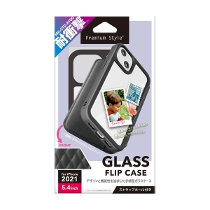 PGA iPhone 13 mini用 ガラスフリップケース キルティング調ブラック iPhone 13 mini用 ガラスフリップケース キルティング調ブラック PG-21JGF03BK 画像2