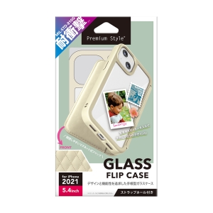 PGA iPhone 13 mini用 ガラスフリップケース キルティング調アイボリー iPhone 13 mini用 ガラスフリップケース キルティング調アイボリー PG-21JGF04IV 画像2