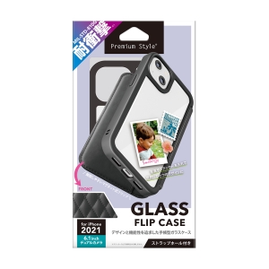 PGA 【生産完了品】iPhone 13用 ガラスフリップケース キルティング調ブラック iPhone 13用 ガラスフリップケース キルティング調ブラック PG-21KGF07BK 画像2