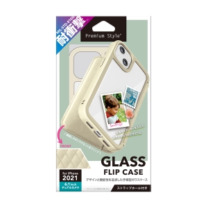 PGA 【生産完了品】iPhone 13用 ガラスフリップケース キルティング調アイボリー iPhone 13用 ガラスフリップケース キルティング調アイボリー PG-21KGF08IV 画像2
