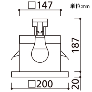 オーデリック 【生産完了品】LEDダウンライト 角型 R15 クラス2 M形(一般型) 白熱灯器具40Wクラス LED電球ボール球形 口金E26 電球色 非調光タイプ 配光角94° 埋込穴□150 白木 LEDダウンライト 角型 R15 クラス2 M形(一般型) 白熱灯器具40Wクラス LED電球ボール球形 口金E26 電球色 非調光タイプ 配光角94° 埋込穴□150 白木 OD063007LR 画像2