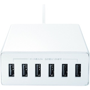 サンワサプライ USB充電器 高出力タイプ USB-A×6ポート 合計最大出力12A ホワイト USB充電器 高出力タイプ USB-A×6ポート 合計最大出力12A ホワイト ACA-IP67W 画像4
