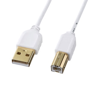 サンワサプライ 極細USBケーブル USB2.0 A-Bタイプ ホワイト 1m KU20-SL10WK