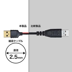 サンワサプライ 極細USBケーブル USB2.0 A-Bタイプ ブラック 1.5m 極細USBケーブル USB2.0 A-Bタイプ ブラック 1.5m KU20-SL15BKK 画像2