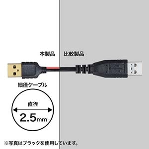 サンワサプライ 極細USBケーブル USB2.0 A-Bタイプ 2m ホワイト 極細USBケーブル USB2.0 A-Bタイプ 2m ホワイト KU20-SL20WK 画像2