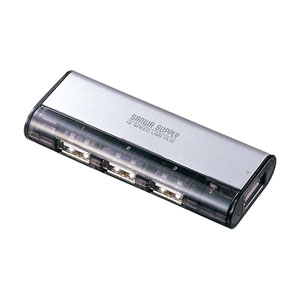 サンワサプライ コンパクトUSBハブ 磁石付 3+1ポートレイアウト ACアダプタ付 シルバー USB-HUB225GSVN