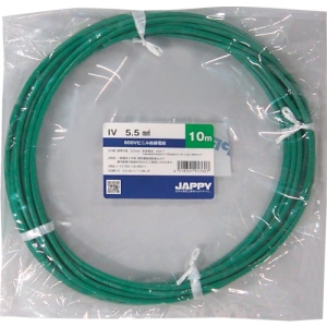 JAPPY 600Vビニル絶縁電線 より線 5.5mm&sup2; 緑 5m巻 600Vビニル絶縁電線 より線 5.5mm&sup2; 緑 5m巻 IV5.5SQミドリ5MJP