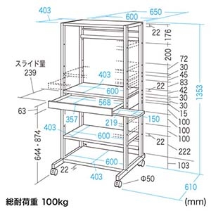 サンワサプライ RoHS10対応キーボードスライダー付キパソコンラック(W650×D610mm) RoHS10対応キーボードスライダー付キパソコンラック(W650×D610mm) RAC-507 画像3