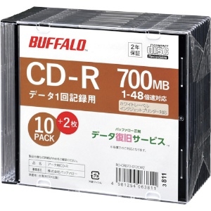 バッファロー 光学メディア CD-R PCデータ用 700MB 法人チャネル向け 10枚+2枚 光学メディア CD-R PCデータ用 700MB 法人チャネル向け 10枚+2枚 RO-CR07D-012CWZ
