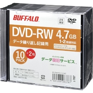 バッファロー 光学メディア DVD-RW PCデータ用 4.7GB 法人チャネル向け 10枚+2枚 光学メディア DVD-RW PCデータ用 4.7GB 法人チャネル向け 10枚+2枚 RO-DW47D-012CWZ