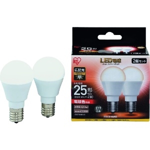 IRIS LED電球2個セット E17広配光タイプ 25形相当 電球色 LDA2L-G-E17-2T52P