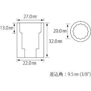 エビ ソケット 12角 20.0mm 差込角9.5mm ソケット 12角 20.0mm 差込角9.5mm LM320 画像2