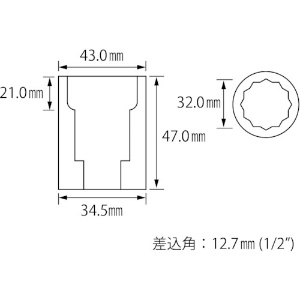 エビ ソケット 12角 32.0mm 差込角12.7mm ソケット 12角 32.0mm 差込角12.7mm LM432 画像2