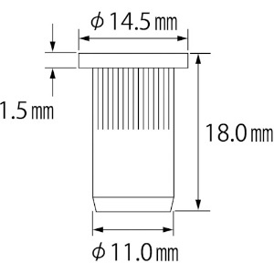 エビ ローレットナット(平頭・スティール製) 板厚4.0 M8×1.25(1000個入) ローレットナット(平頭・スティール製) 板厚4.0 M8×1.25(1000個入) NSD8MR 画像2