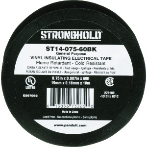 ストロングホールド StrongHoldビニールテープ 一般用途用 黒 幅19.1mm 長さ18m ST14-075-60BK StrongHoldビニールテープ 一般用途用 黒 幅19.1mm 長さ18m ST14-075-60BK ST14-075-60BK