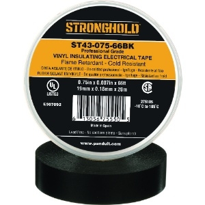 ストロングホールド StrongHoldビニールテープ 耐熱・耐寒・難燃 プロ仕様グレード 黒 幅19.1mm 長さ20m ST43-075-66BK ST43-075-66BK
