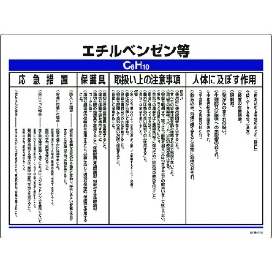 緑十字 特定化学物質標識 エチルベンゼン等 450×600mm エンビ 035318