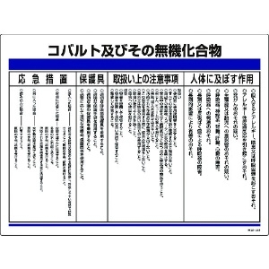 緑十字 特定化学物質標識 コバルト及びその無機化合物 特38-319 450×600mm エンビ 035319