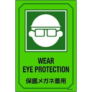 緑十字 イラスト標識 保護メガネ着用 GB-203 450×300mm エンビ 095203