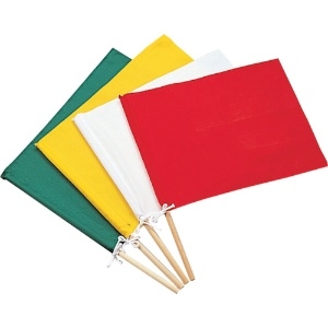 緑十字 手旗 黄 300(450)×420mm 綿+木製棒 245003