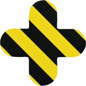 緑十字 路面表示ステッカー 十字型 黄/黒 QCC-TR 150×150mm 10枚組 PVC 403035