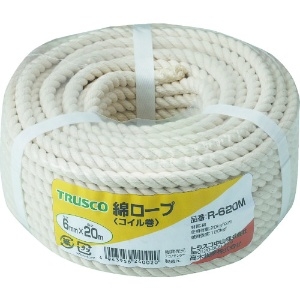 TRUSCO 綿ロープ 3つ打 線径6mmX長さ20m R-620M