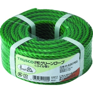 TRUSCO PEグリーンロープ 3つ打 線径6mmX長さ20m PEグリーンロープ 3つ打 線径6mmX長さ20m R-620PEG