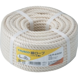 TRUSCO 綿ロープ 3つ打 線径6mmX長さ30m R-630M