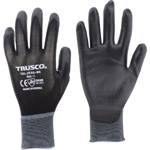 TRUSCO 極薄ナイロン手袋PU手のひらコート ブラック S TGL-2535-BK-S