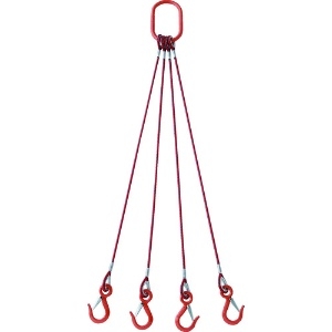 TRUSCO 4本吊玉掛ワイヤーロープスリング(カラー被覆付)アルミロックタイプ 赤透明1M TWSP4P6S1