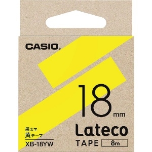 カシオ ラテコ(Lateco)専用詰め替えテープ 18mm 黄テープに黒文字 ラテコ(Lateco)専用詰め替えテープ 18mm 黄テープに黒文字 XB18YW