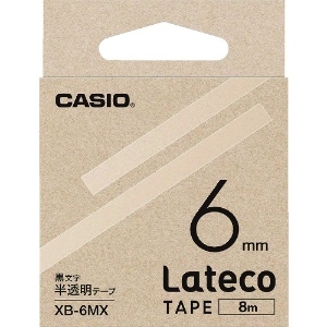 カシオ ラテコ(Lateco)専用詰め替えテープ 6mm 半透明に黒文字 XB6MX