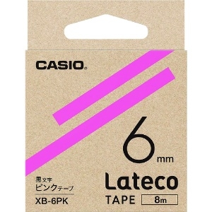 カシオ ラテコ(Lateco)専用詰め替えテープ 6mm ピンクテープに黒文字 XB6PK
